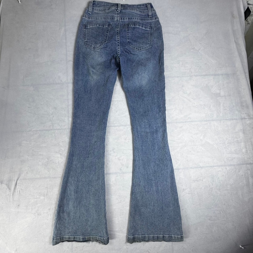 Crest Premium Womens Flared Bootcut Jeans Blue Denim Stretch Whisker 5-Pocket 1 - Picture 2 of 16